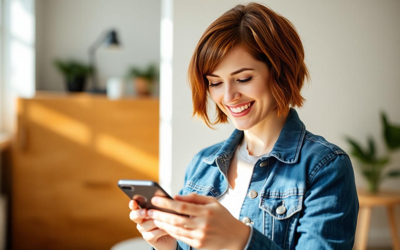 Smiling woman using a health app on her smartphone